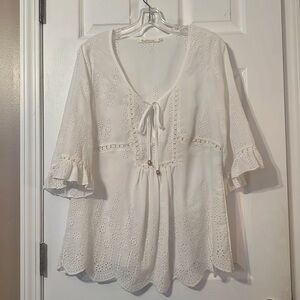 Solitaire Boho Top Cream White Eyelet Crochet Top -  Women's Medium